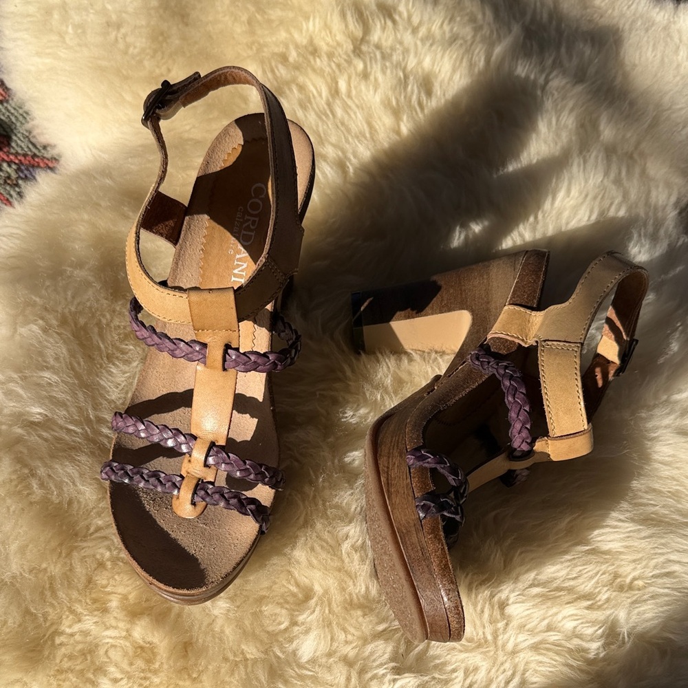 Cordani Braided Tan and Purple Sandals